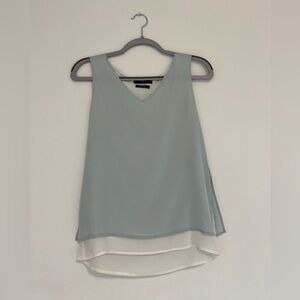 SET Blue/White Layered Silk V-Neck Sleeveless Blouse